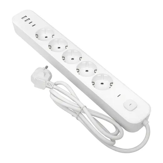Удлинитель 5-мест 3м ПВС 3*1,5 белый выкл EKF  2USB 2,4А+2USBtype-С