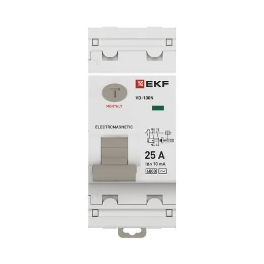 Выключатель дифференциального тока ВД-100N 2P 25А 10мА тип AC эл-мех 6кА PROXIMA EKF