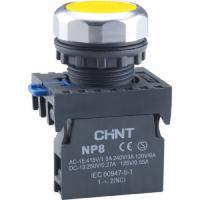 Кнопка плоская, желтый, с подсветкой, без фикс., 1NO, IP65, серия NP8 CHINT