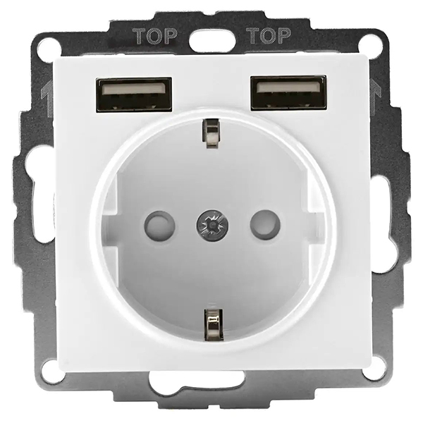 AtlasDesign белый розетка скрытая 1-мест заземление шторки USB IP20 