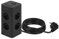 Фильтр сетевой 8-мест 1,5м ПВС 3*1 черный USB ЭРА Башня (2А+2С)