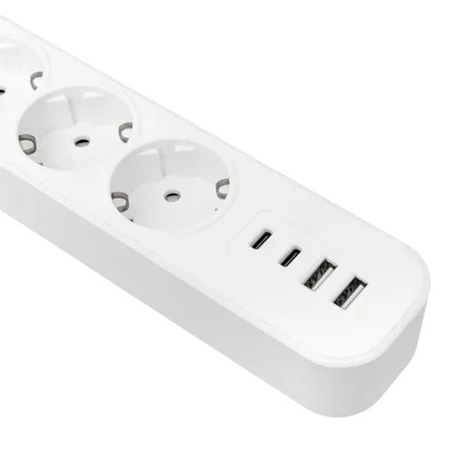 Удлинитель 5-мест 3м ПВС 3*1,5 белый выкл EKF  2USB 2,4А+2USBtype-С