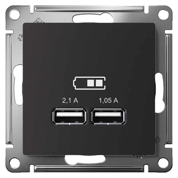 AtlasDesign карбон розетка USB A+A скрытая 2-ая 5В/2,1А, 2х5В/1,05А