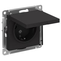 AtlasDesign карбон розетка скрытая 1-мест заземление с крышкой шторки IP20 