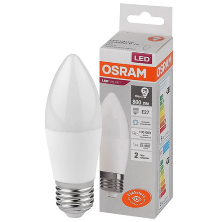 Лампа свеча свд Е27 10Вт 6500К 800лм B75 матовая Osram LED Value