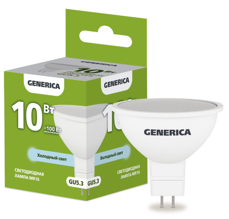Лампа свд 220В GU5.3 10Вт 6500К 1000лм MR16 матовая GENERICA (IEK) 