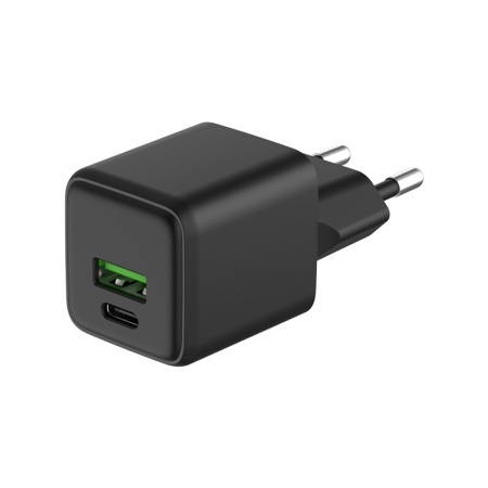 Сетевое зарядное устройство с двумя портами USB-A и USB-C, 20Вт GaN черный  REXANT