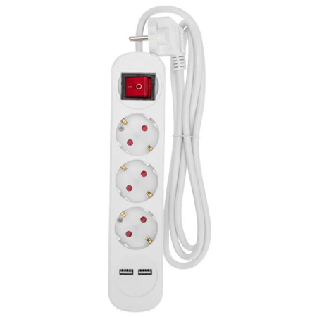 Удлинитель 3-мест 1,5м ПВС 3*1 белый выкл 2*USB Rexant  снят с производства