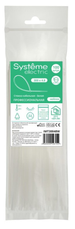 Хомут 300*4,8мм нейлон белый Systeme Electric 100шт