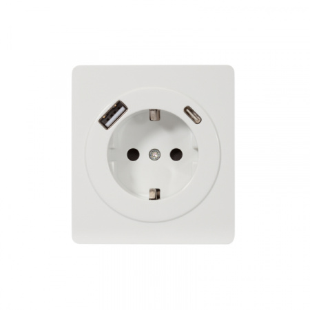 MIELE ROUND Розетка 1-ая с/з с/у з/ш 16А с USB A+C быстрой зарядки 5В/3А белая KRANZ