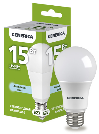 Лампа светодиодная 220В Е27 15Вт 6500К 1500лм стандарт A60 матовая GENERICA (IEK) 