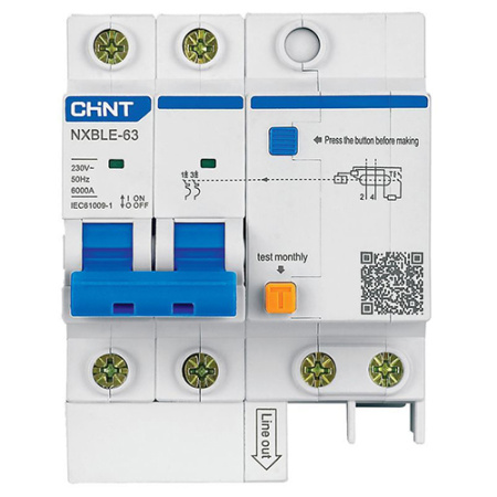 Дифавтомат 2Р 20А C тип AC 30мА 6кА 4мод NXBLE-63 CHINT
