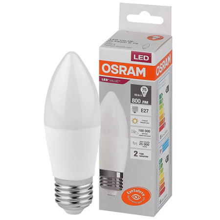 Лампа свеча свд Е27 10Вт 3000К 800лм B75 матовая Osram LED Value