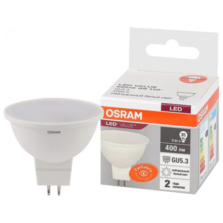 Лампа свд 220В GU5.3 5Вт 4000К 400лм MR16 матовая Osram LED Value