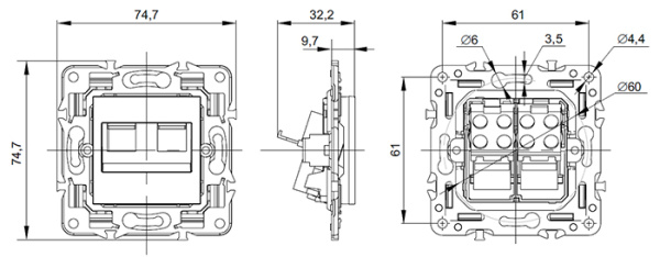 SKANDY Роз. комп. 2-ая RJ45 кат.5E SK-K03Bl черн. IEK