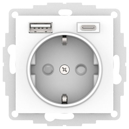 Атлас лотос розетка скрытая 1-мест заземление шторки USB IP20 2 USB A+C