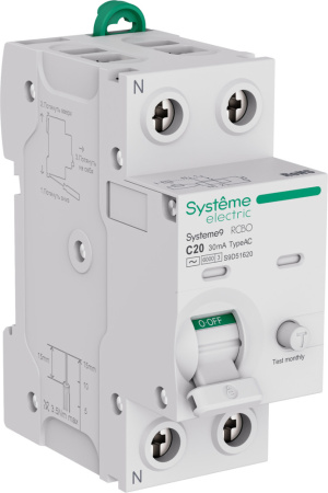 Дифавтомат 2Р 20А C тип AC 30мА 6кА 2мод S9D Systeme Electric Systeme9